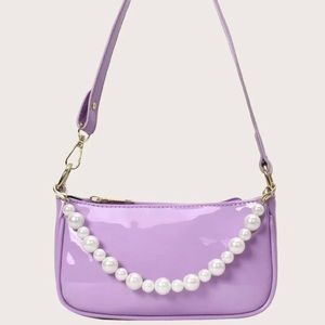 Small Purple Baguette Shoulder Bag With Pearl
